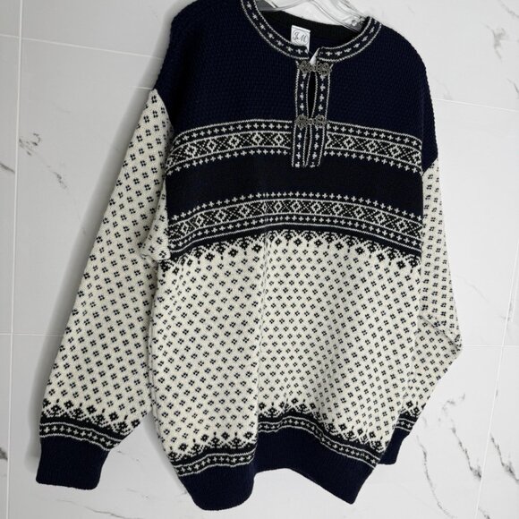 Vintage Wool Knit Crewneck Sweater Size L Fair Isle Icelandic - Picture 1 of 7